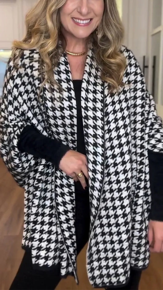 Ladies Printed Spliced Knitted Casual Cardigan