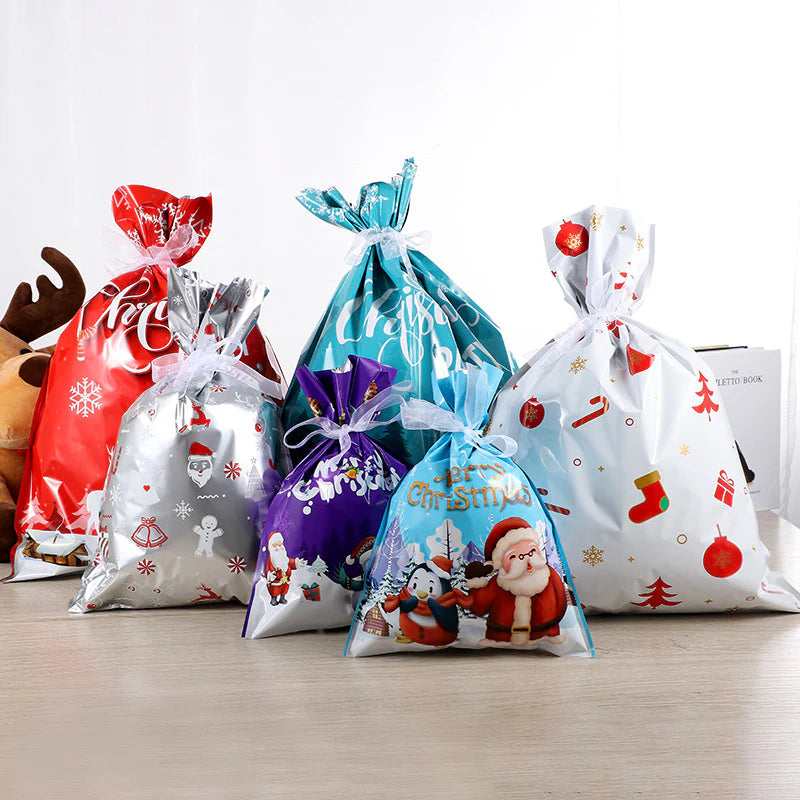 Christmas Drawstring Gift Bags — Festive & Durable with 30 Gift Tags