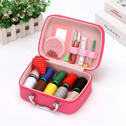 Portable Sewing Kit in Faux Leather Case
