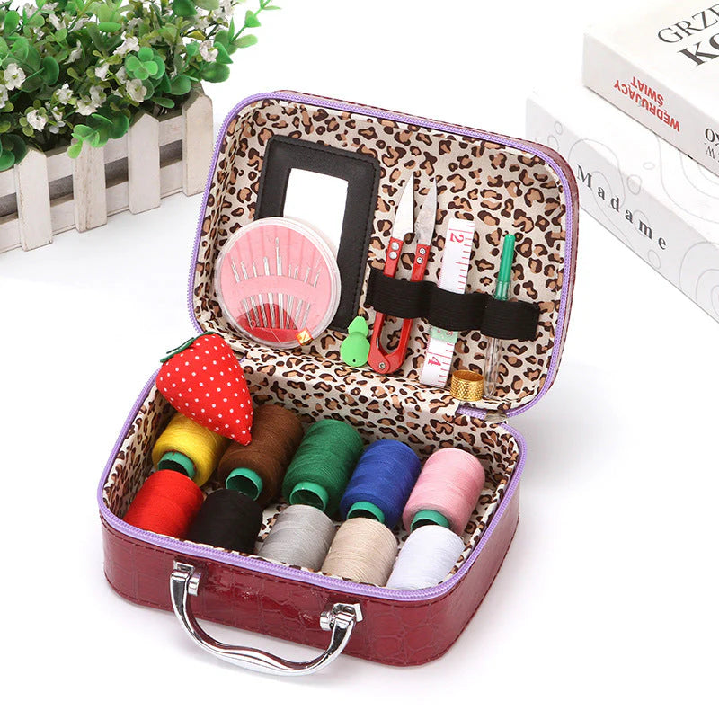 Portable Sewing Kit in Faux Leather Case