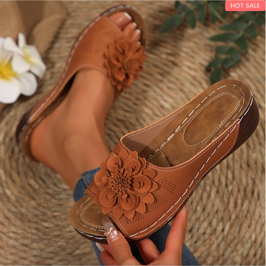 Women's Floral Wedge Sandals – Open-Toe Slip-Ons for Casual Summer Outings
