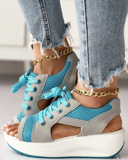 💥Last Day Promotion 50% OFF🔥- Contrast Paneled Cutout Lace-up Muffin Sandals👡