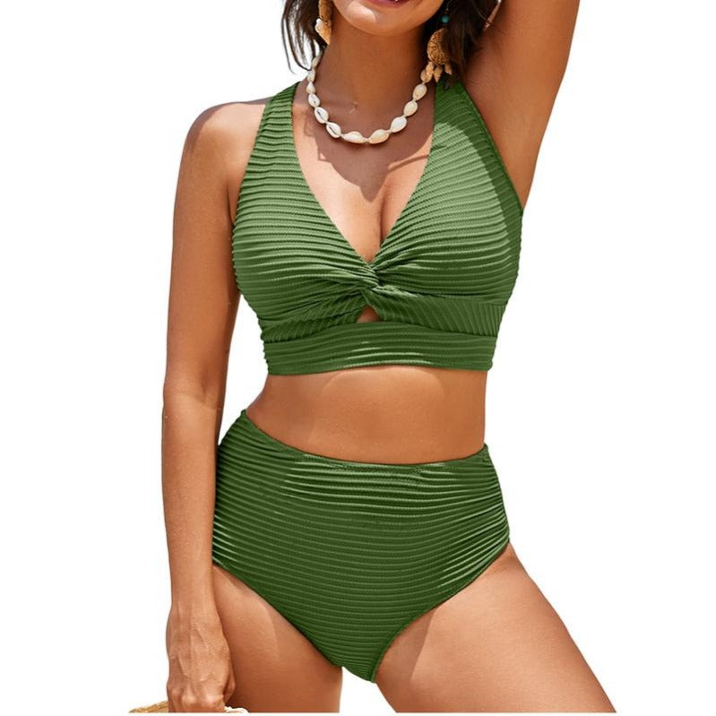 Twist-Rib Two-Piece Swimsuit – Textured High-Waist Bikini with Multi-Way Support