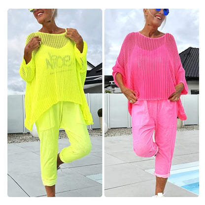 🌞Summer Sale 50% OFF🌸Women's letter print jumpsuit + hollow smock leisure suit