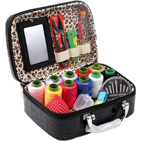 Portable Sewing Kit in Faux Leather Case