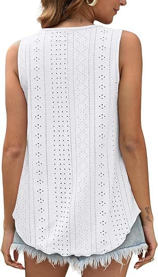 🎁Womens Tank Tops Sleeveless EyeletEmbroidery Scoop Neck Loose Fit Casual SummerFlowy