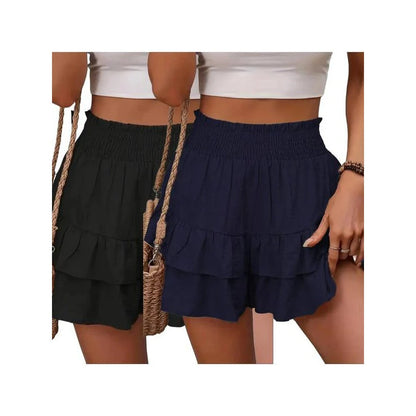 1   High-Waist Ruffle Smocked Shorts – Lightweight Double-Layer Lounge Bottoms