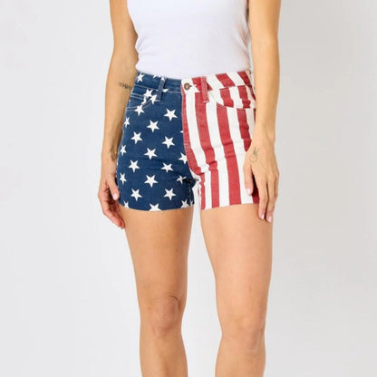 Patriotic High-Rise Stretch Denim Shorts
