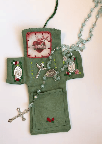 ✝️Handmade Stuitched Pocket Shrine With Silver Cross