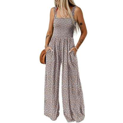 Breezy Wide-Leg Jumpsuit with Square Neckline & Bold Prints