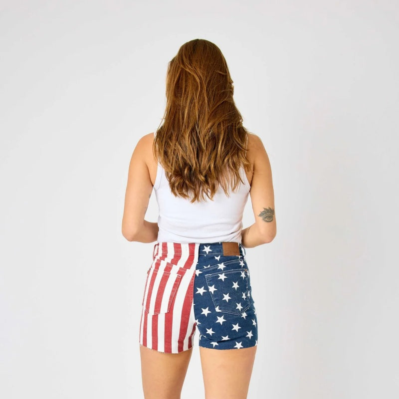Patriotic High-Rise Stretch Denim Shorts