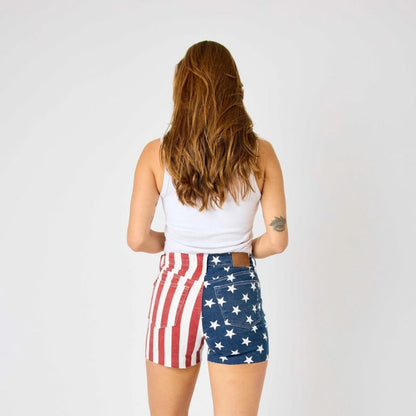 Patriotic High-Rise Stretch Denim Shorts