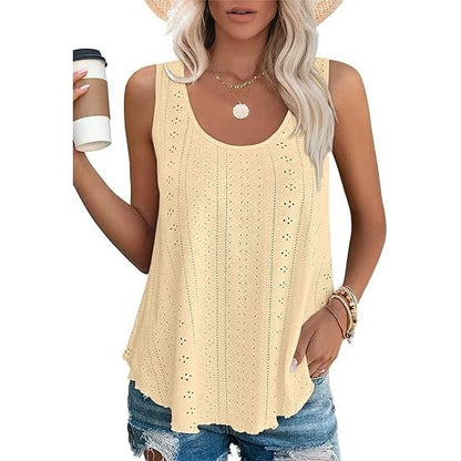 🎁Womens Tank Tops Sleeveless EyeletEmbroidery Scoop Neck Loose Fit Casual SummerFlowy