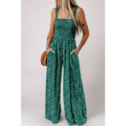 Breezy Wide-Leg Jumpsuit with Square Neckline & Bold Prints