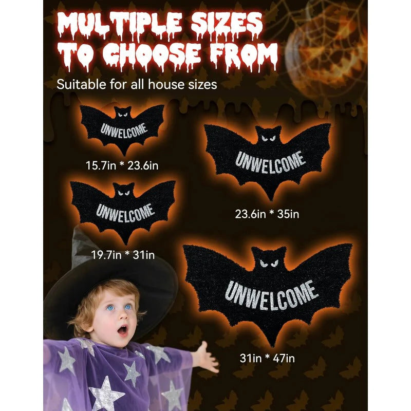 UNWELCOME Halloween Bat Doormat – Spooky Decorative Entry Rug for Porch, Patio, or Indoor Use