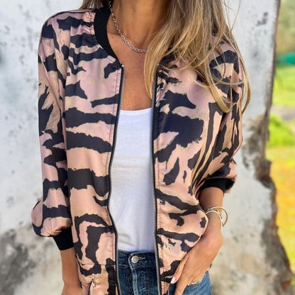 🔥Today 50% off🔥Women's Fall Zebra Print Zipper Bomber Jacket