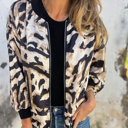 🔥Today 50% off🔥Women's Fall Zebra Print Zipper Bomber Jacket